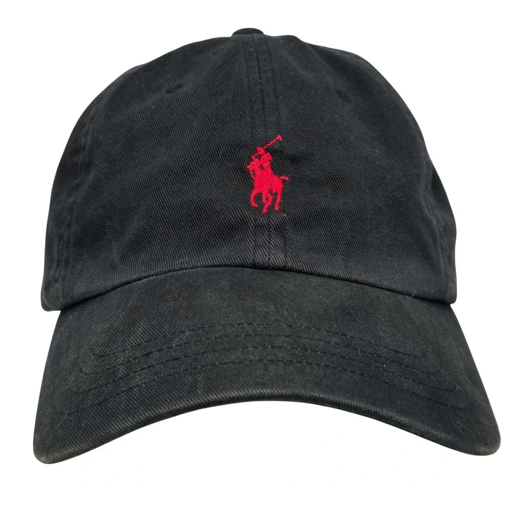 Polo Ralph Lauren Strap‎ Back Baseball Cap Black Red Pony Logo Cotton Dad Hat